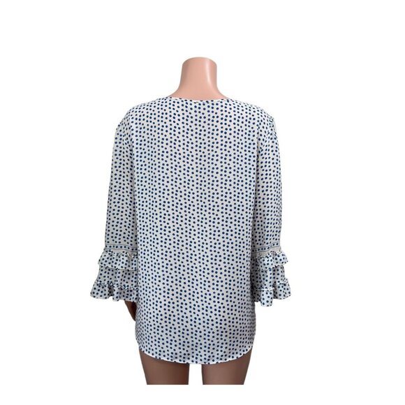 Max Studio Women SZ XL Blue Polka Dot Top Blouse Ruffle Bell 3/4 Sleeve Pullover - Picture 10 of 16